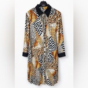 Vintage Frankie D Sheer Animal Print Shirt Dress Zebra Leopard Button Front